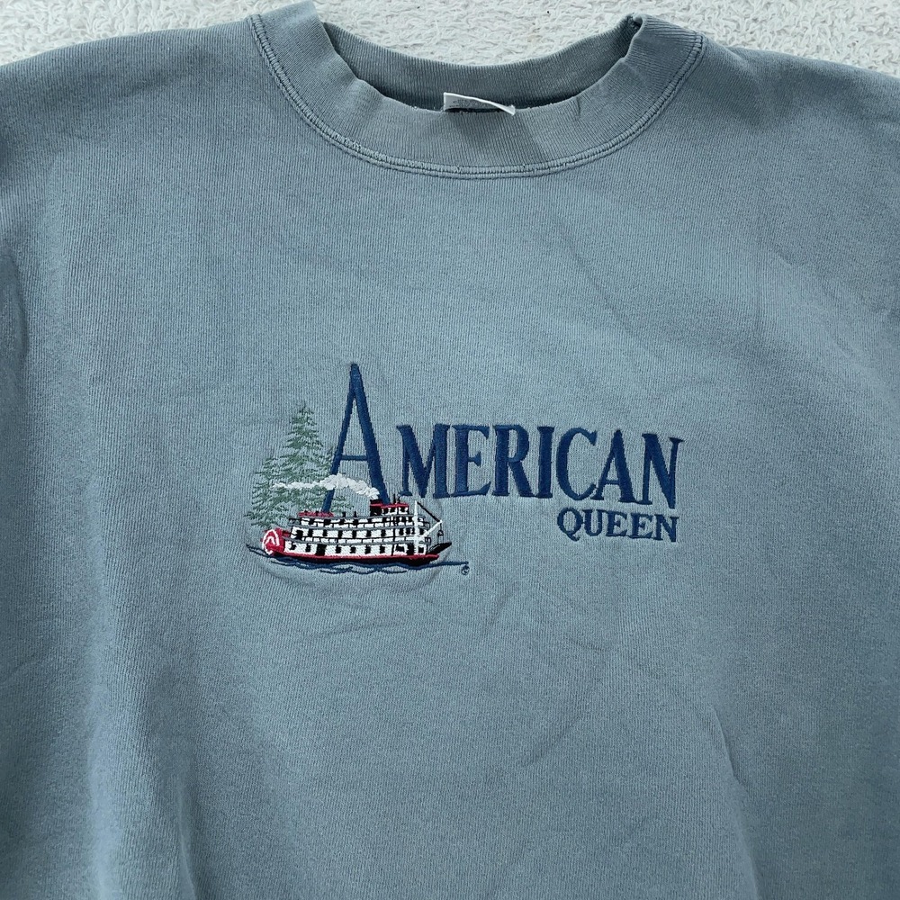 Vintage‎ American Queen Sweatshirt Mens Large Ship Crewneck Embroidered USA 90s